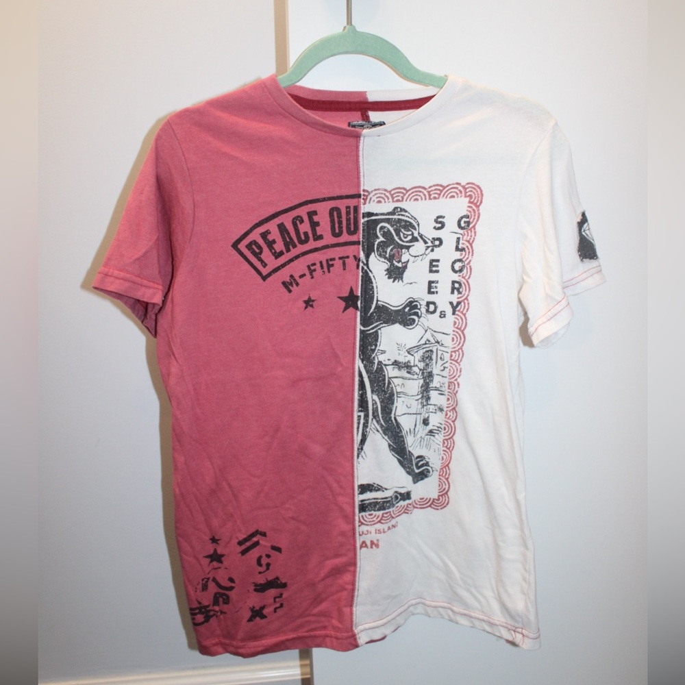Black Jack Vintage Men’s Patchwork Graphic Tee | Small | Half & Half Design